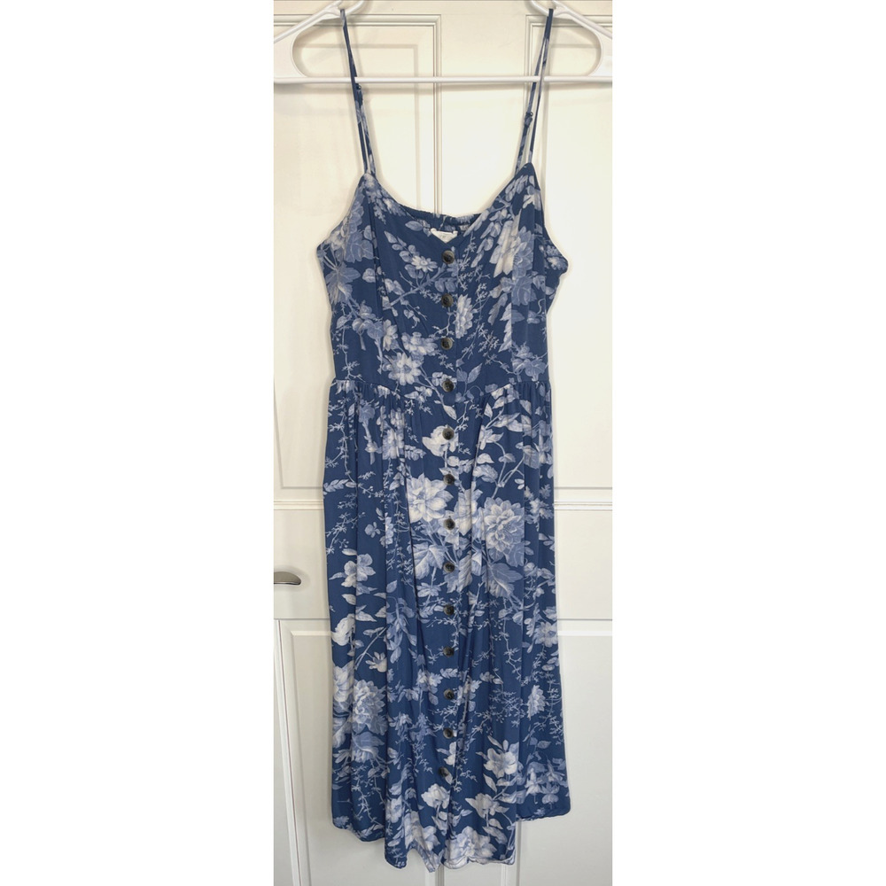 H&M Women's Coastal Floral Button Front Midi Sundress Sz 8 Smocked Fisherman